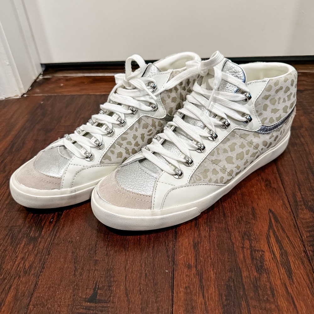 Marc Fisher, White and Silver Women's High-Top Sneakers, 9.5